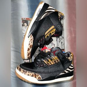 Animal Instinct Jordan 3s.Size 9.5. Colors :Brown , Black , White , Red , Orange